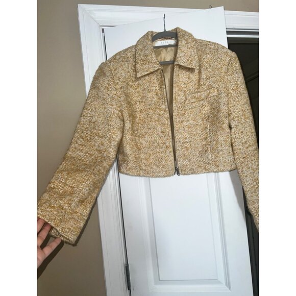 ASTR The Label Yellow Tweed Cropped Jacket With Zipper Front & Satin Lining - Si - Picture 2 of 5
